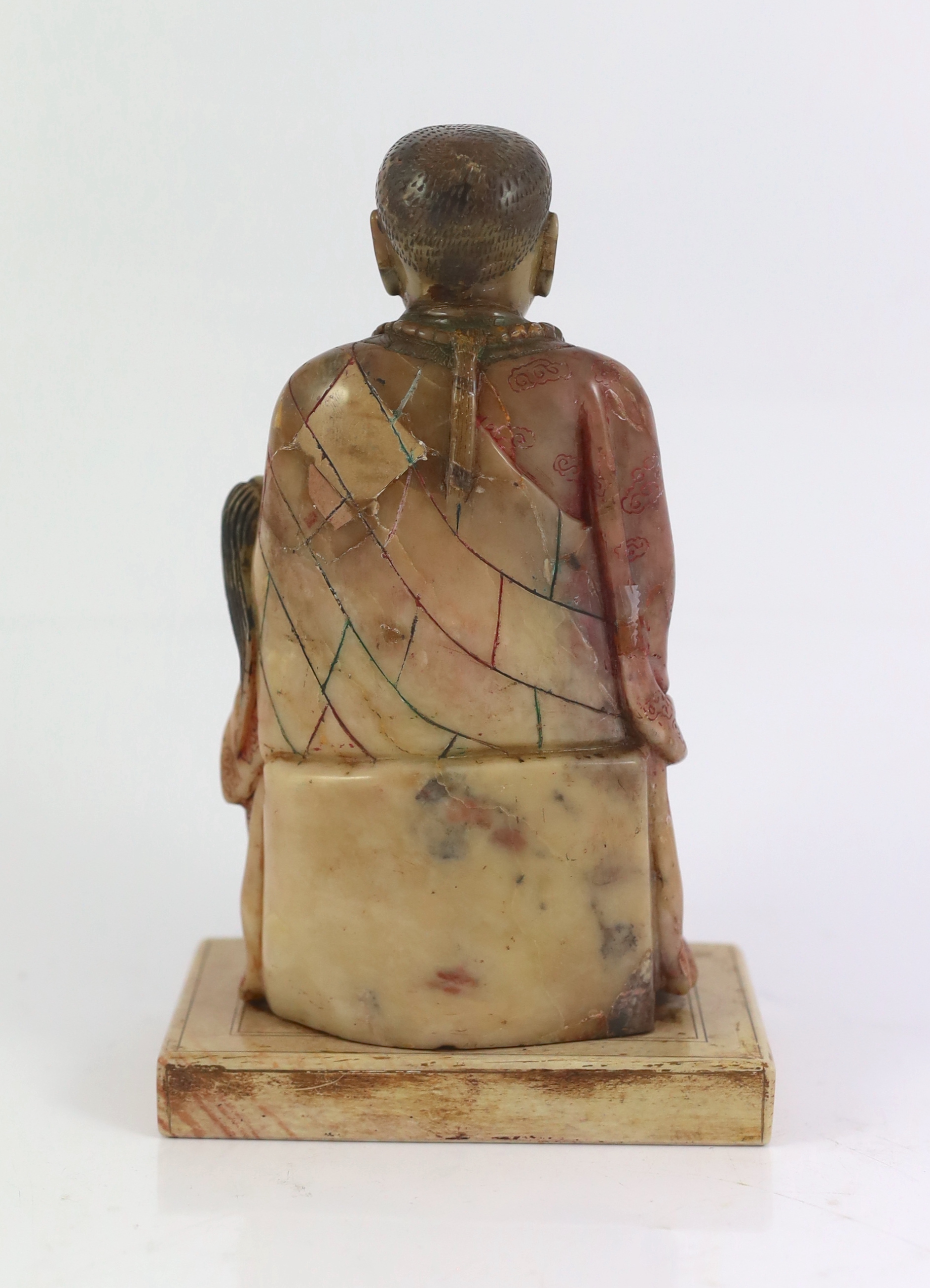 A Chinese late Ming soapstone figure of a luohan, 17th century